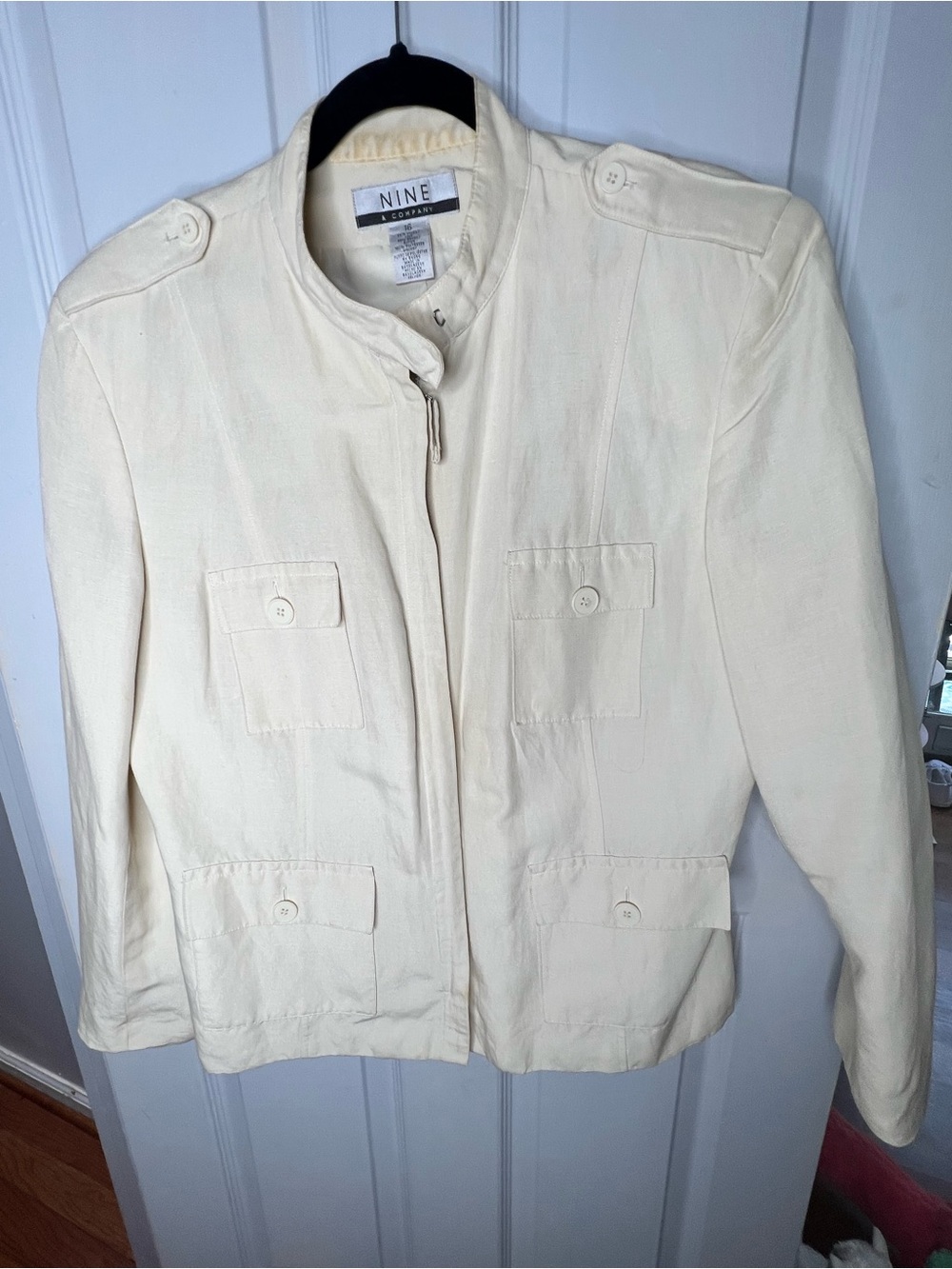 Nine West Light Cream Utility Jacket with Button-Flap Pockets